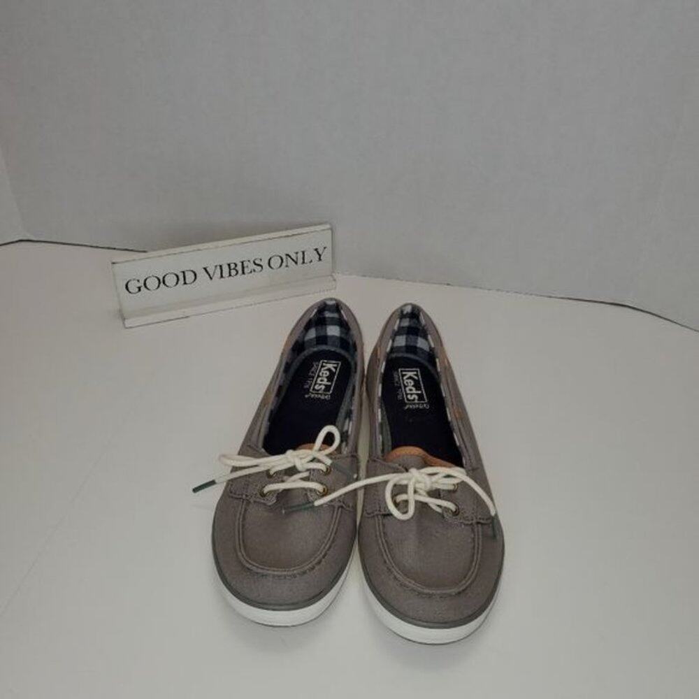 Keds Glimmer Canvas Boat Sneakers Size 7 Grey Blue Light Academia Preppy Style - Picture 3 of 8